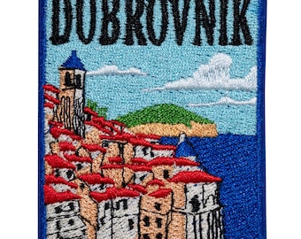 Embroidered patch Souvenir from Dubrovnik. Croatia. Own design. To sew or iron. 7cm x 5'5cm.
