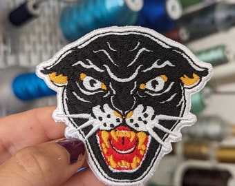 "Panther tattoo" embroidered patch. To sew or iron on.