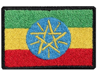 Ethiopian flag embroidered patch. Sew or iron on. Various designs to choose from.