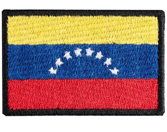 Venezuelan flag embroidered patch. Sew-on or iron-on. Various designs to choose from.