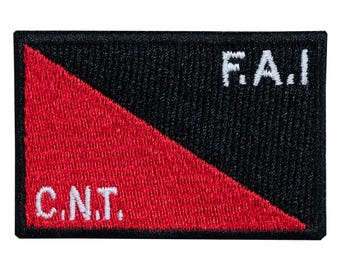 "FAI CNT Flag" embroidered patch. Spain. Own design. Sew-on or iron-on.