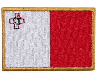 "Flag of Malta" embroidered patch. Sew-on or iron-on. Various designs and sizes.