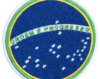 Embroidered patch "trip to Brazil. Order and progress shield".  to sew or iron.