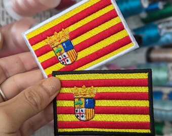 "Aragon Flag" embroidered patch. Spain. Custom design. Sew-on or iron-on.