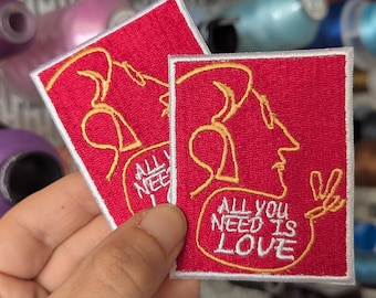 All You Need Is Love embroidered patch. Sew-on or iron-on. 7cm x 5.5cm. Custom design. Price per piece.