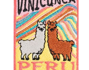 Embroidered patch, a souvenir from Vinicunca, Peru. Iron-on or sew-on. 7cm x 5.5cm. Custom design.