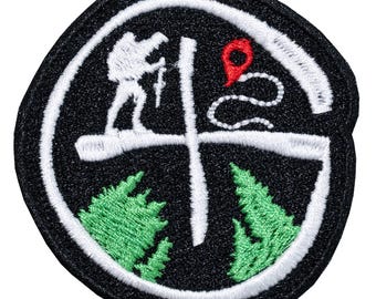 "Geocaching" embroidered patch. Sew or iron on.