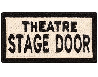 Theatre stage door embroidered patch. Custom design. Sew-on or iron-on. 8cm x 4.5cm.