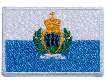 San Marino flag embroidered patch. Various designs to choose from. Sew-on or iron-on. Custom design.