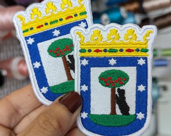 Embroidered patch "Coat of Arms of the City of MADRID, SPAIN." Iron-on or sew-on. 8 cm. Custom design. Price per unit.
