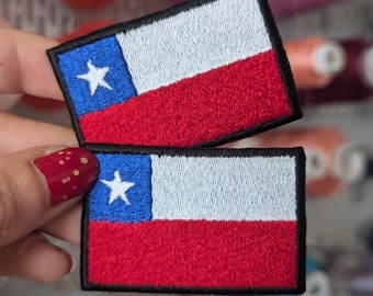 "Chile flag" embroidered patch. To sew or iron on. 6cm x 4cm. Own design.