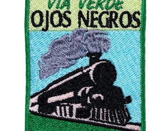 "Via Verde Ojos Negros" embroidered patch. To sew or iron on.