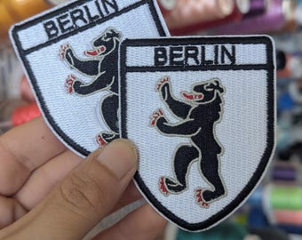 "Trip to Berlin" Germany embroidered patch. Emblem. Sew or iron on. Price per piece. 7cm x 6cm.