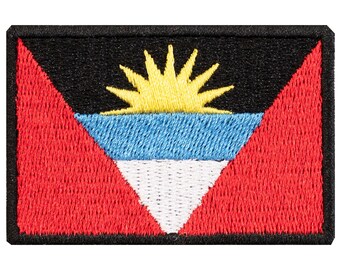 Embroidered patch with the flag of Antigua and Barbuda. Iron-on or sew-on. Various designs to choose from.
