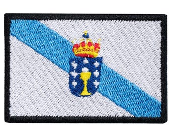 "Flag of Galicia" embroidered patch. Sew-on or iron-on. Custom design.