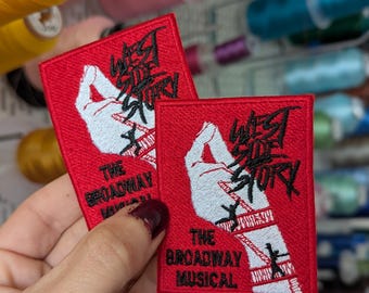 West side story MUSICAL embroidered patch. 7cm x 5'5cm. To sew or iron on. Price per unit. Own design.