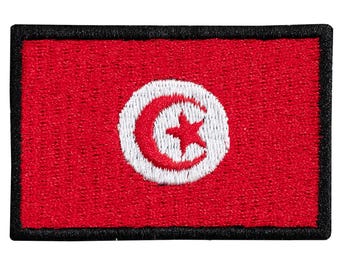 Tunisian flag embroidered patch. Sew or iron on. Various designs and sizes to choose from.