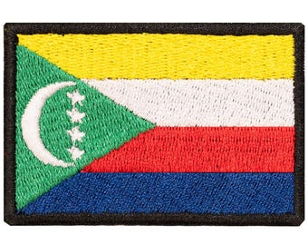Comoros flag embroidered patch. Sew-on or iron-on. Various designs to choose from.
