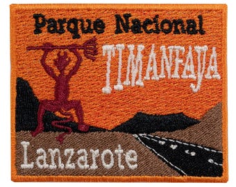 Embroidered patch Souvenir Timanfaya National Park. Lanzarote. Canary Islands. To sew or iron. Own design. Price per unit. 7cm.