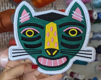 African Cat Mask Embroidered Patch. Sew or iron on.