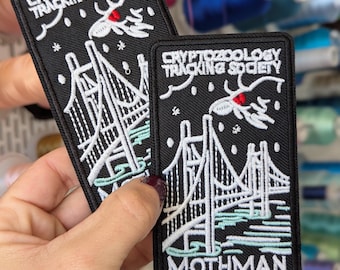 Mothman Embroidered Patch. 11cm. Crytozoology. Sew or iron on. Price per unit.