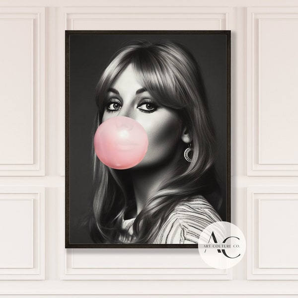 Sharon Tate Portrait Print, Bubble Gum Wall Art, Retro Hollywood Wall Art, Hollywood Regency, INSTANT DOWNLOAD