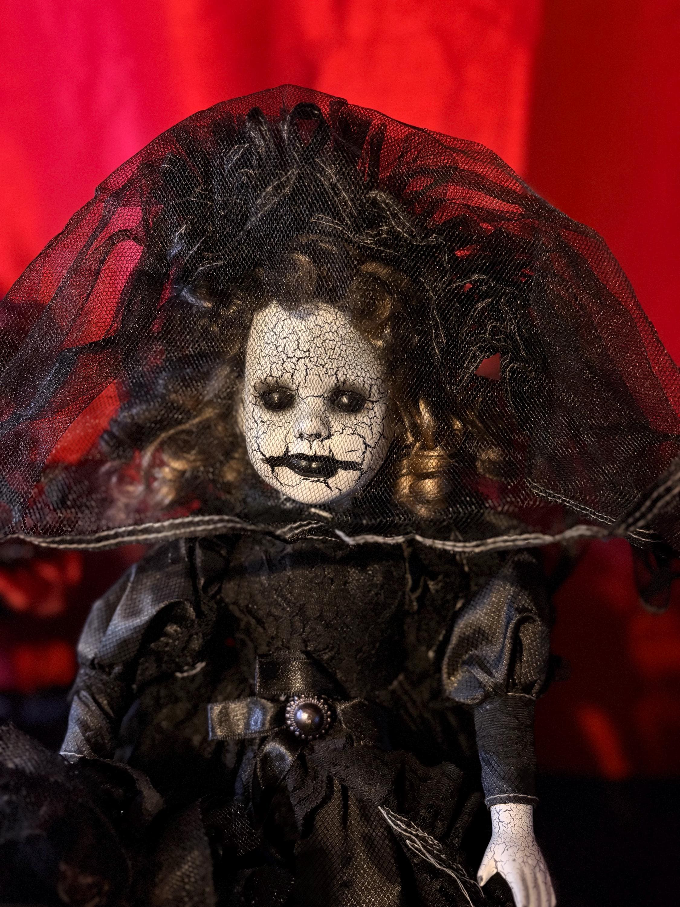 Gothic Victorian Porcelain Doll – Dark Mourning Dress, Crackle