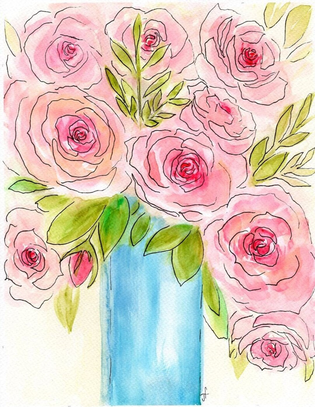 Original Watercolor Rose Bouquet - Etsy