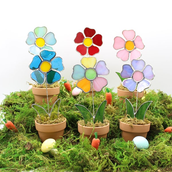 Handmade Stained Glass Flower Suncatcher in Clay Pot