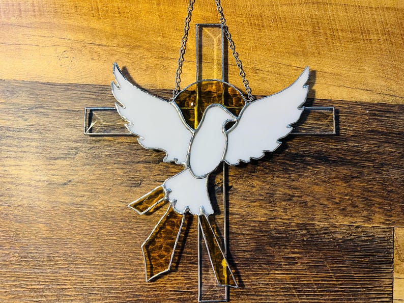 Stained Glass Dove Cross Suncatcher, Christian Gift - Etsy
