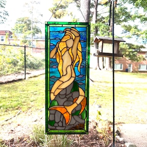 Mermaid Stained Glass Window Panel – Fantasy Bathroom Inspired Design