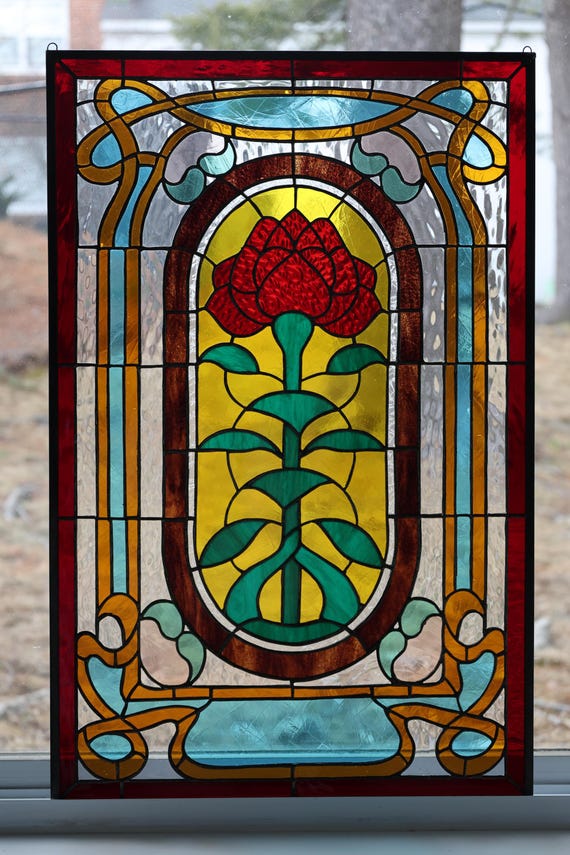 Stranger Things Stained Glass Rose Window | Art Nouveau Suncatcher