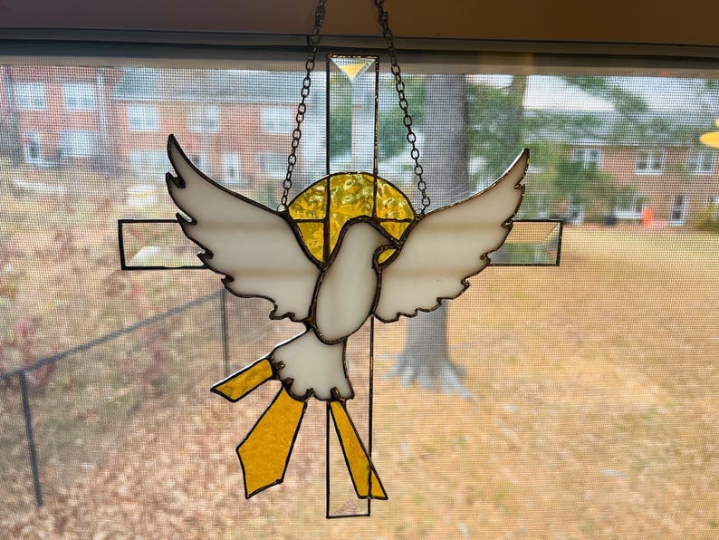 Stained Glass Dove Cross Suncatcher, Christian Gift - Etsy