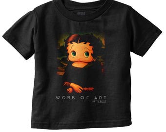 Betty Boop Retro Cartoon Mona Lisa Artwork Toddler Girl Youth T Shirt For Kids