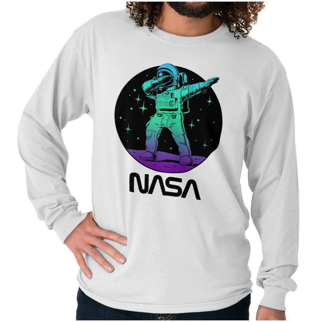 NASA Logo Spaceman Astronaut Dabbing on Moon Long Sleeve Tshirt for Men ...