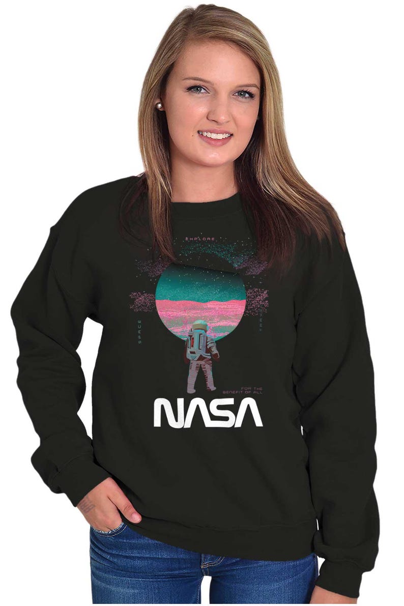 NASA Retro Astronaut Worm Logo Moon Landing Womens or Mens Crewneck ...