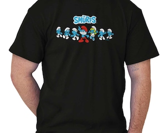Smurfs 80s Cartoon Characters Papa Smurfette Womens or Mens Crewneck T Shirt Tee