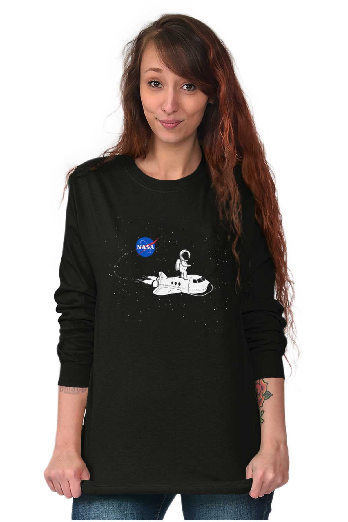 NASA Logo Astronaut in Space Shuttle Surfing Long Sleeve Tshirt for Men ...