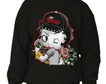 Betty Boop Urban Money Baller Cartoon Feisty Womens Crewneck Sweatshirt Pullover
