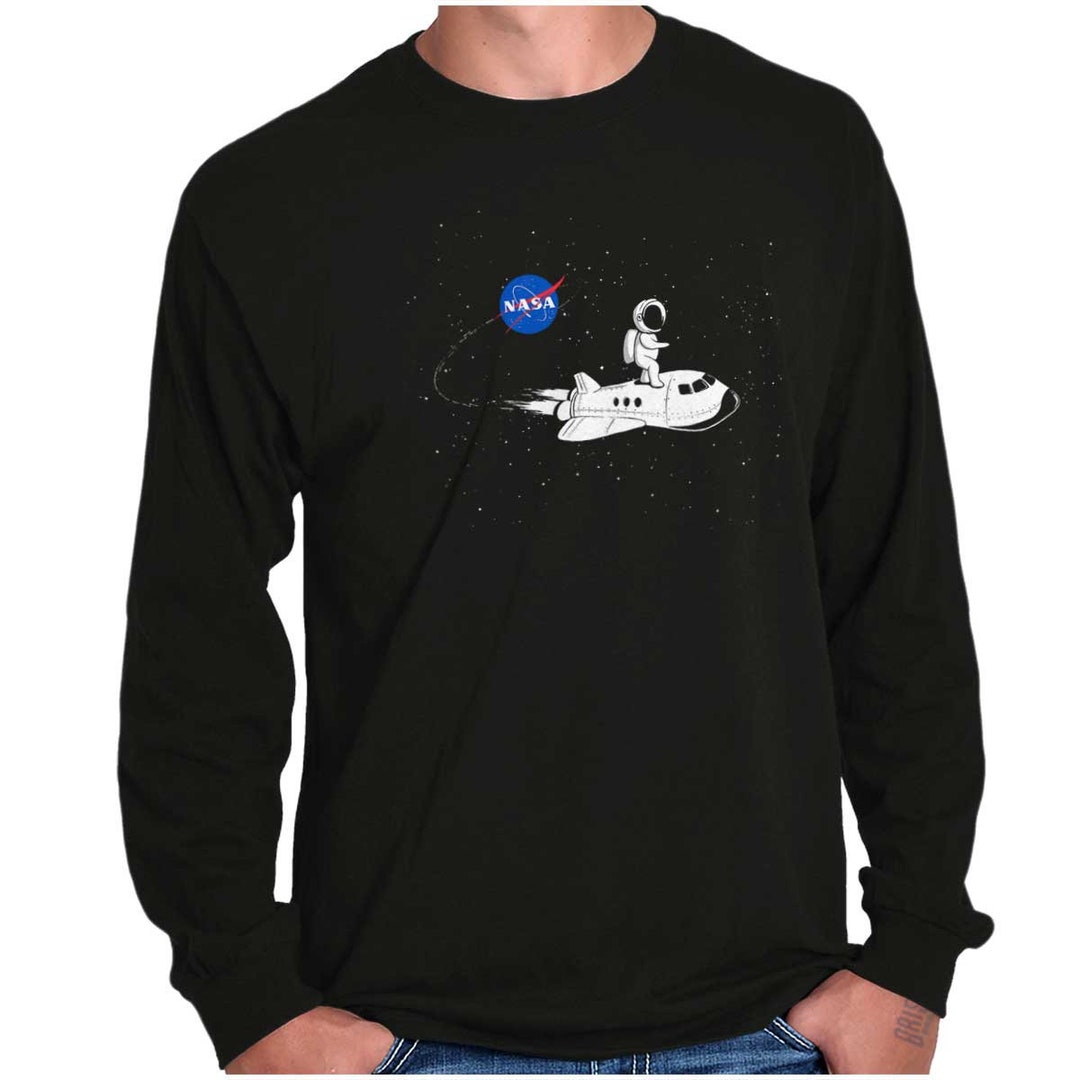 NASA Logo Astronaut in Space Shuttle Surfing Long Sleeve Tshirt for Men ...