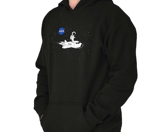 NASA Logo Astronaut In Space Shuttle Surfing Youth Hooded Sweatshirt Boy or Girl