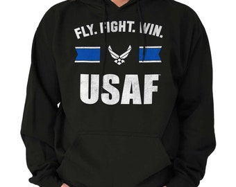 Fly Fight Win USAF Air Force Wings Military Hoodie Hooded Sweatshirt Men Women