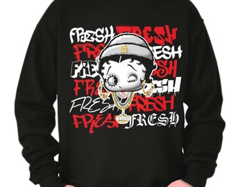 Betty Boop Bling Cartoon Fresher Than Fresh Womens Crewneck Sweatshirt Pullover