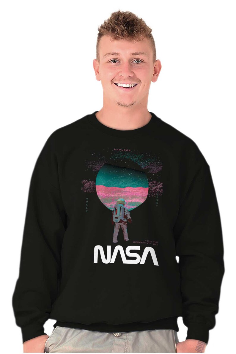 NASA Retro Astronaut Worm Logo Moon Landing Womens or Mens Crewneck ...
