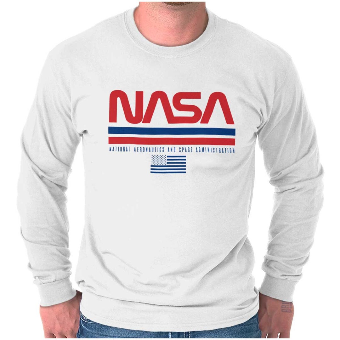 NASA Space Program Retro Worm Logo Patriotic Long Sleeve Tshirt for Men ...
