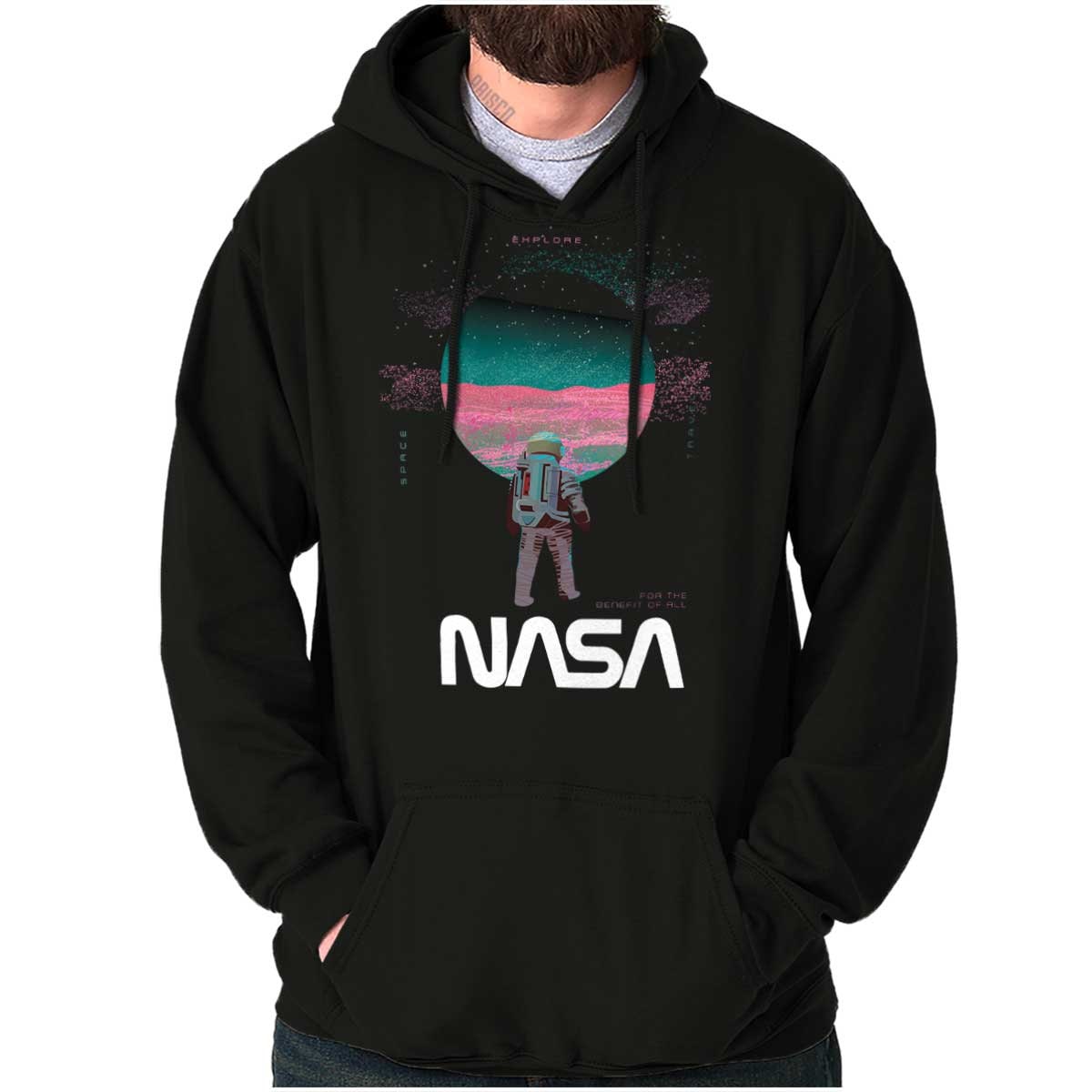 NASA Retro Astronaut Worm Logo Moon Landing Hoodie Hooded Sweatshirt ...