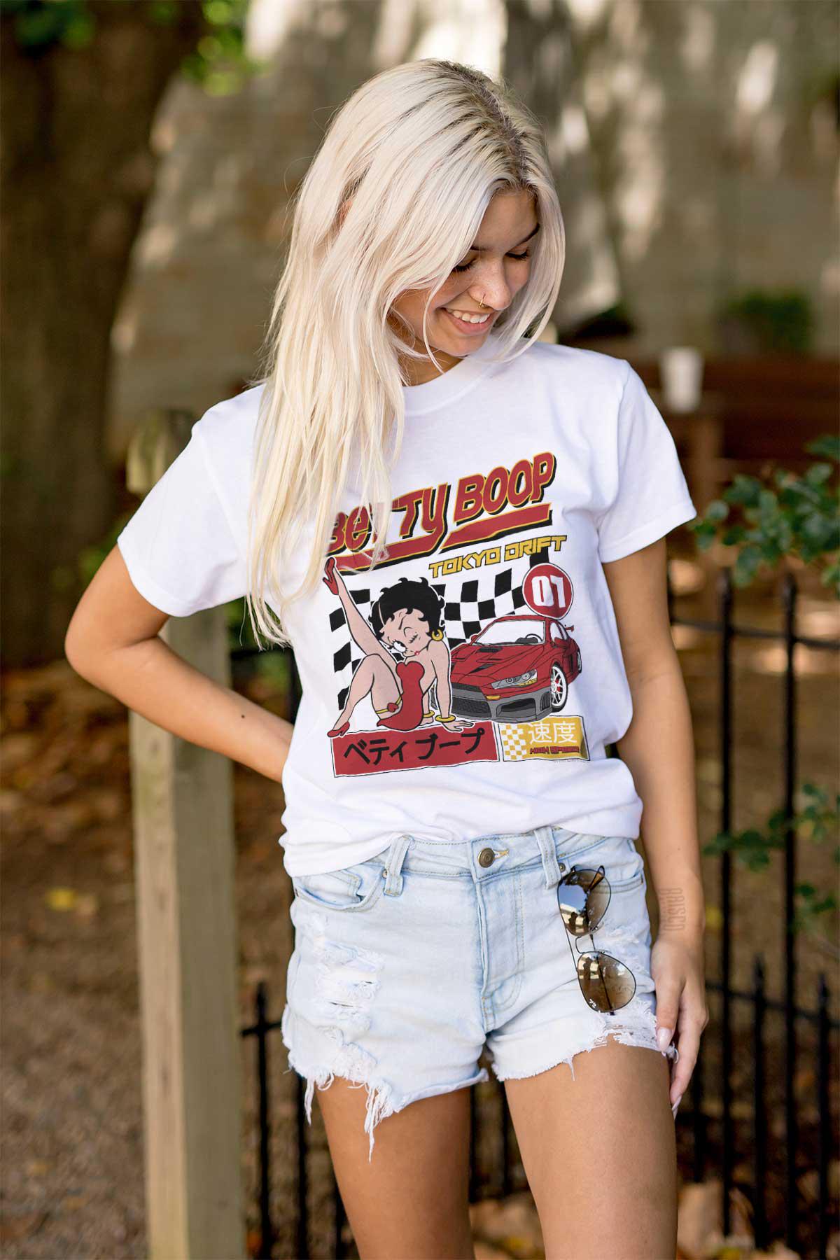 Betty Boop Retro Kanji Tokyo Drift Racecar Womens Graphic Crewneck