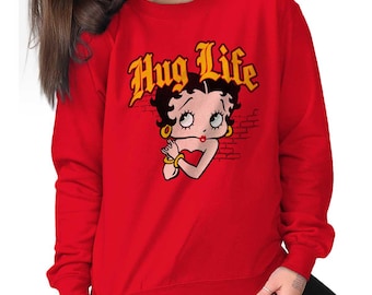 Betty Boop Vintage Retro Cartoon Hug Life Womens Crewneck Sweatshirt Pullover