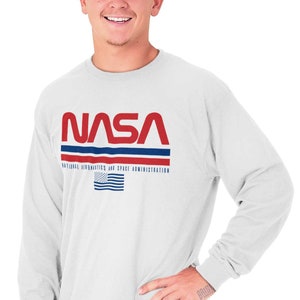 NASA Space Program Retro Worm Logo Patriotic Long Sleeve Tshirt for Men ...