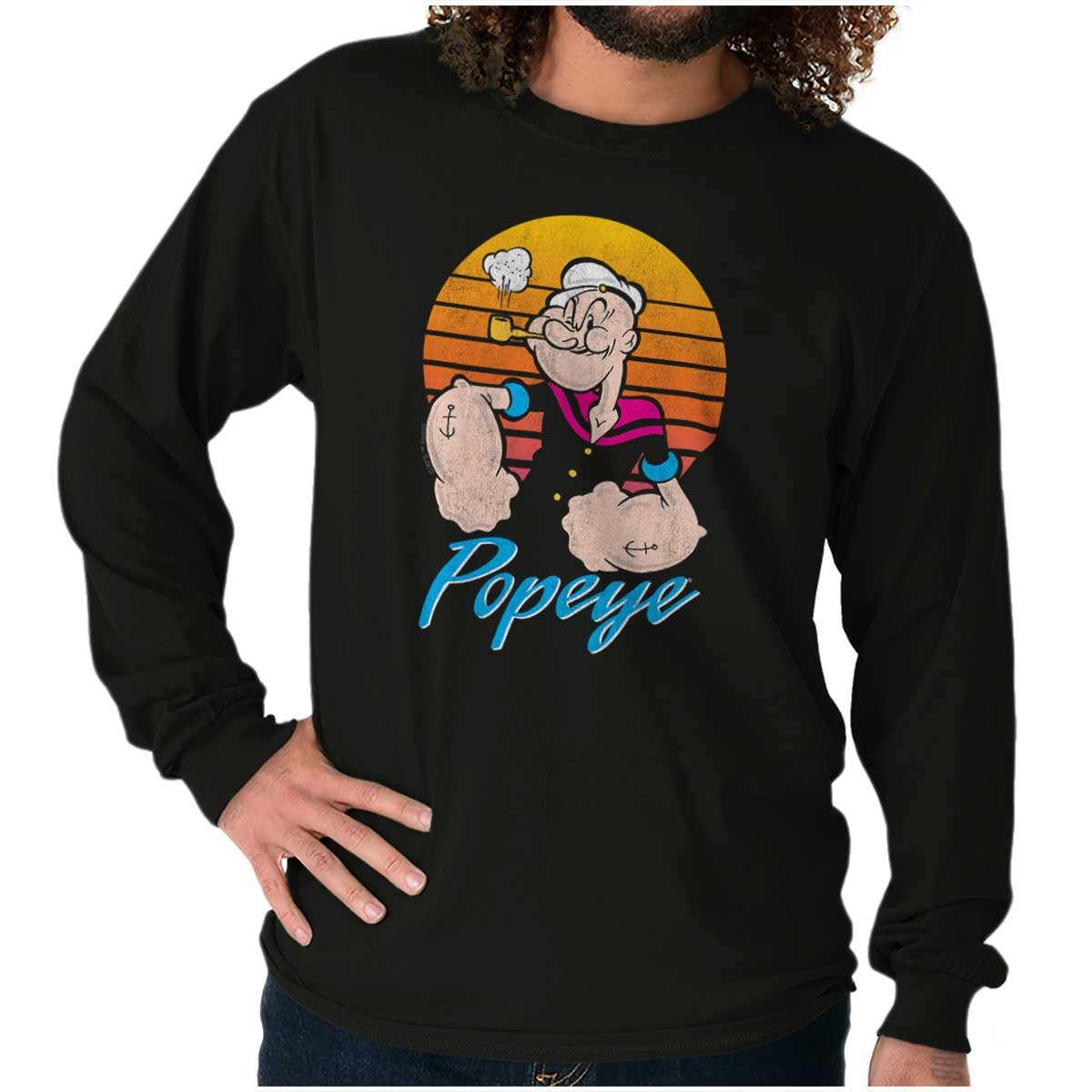 ＜DESCENDANT × POPEYE＞PULLOVER LS SHIRT 2 Retro Sunset Popeye the Sailor Man Cartoon Long Sleeve Tshirt for